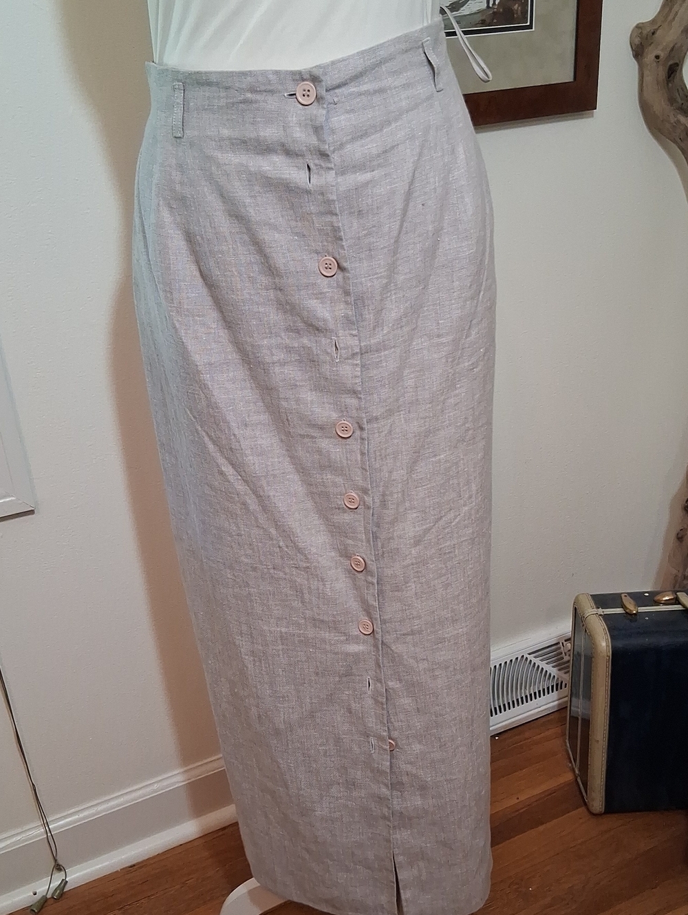 Talbots Light Taupe Tailored Button-Front Linen Skirt